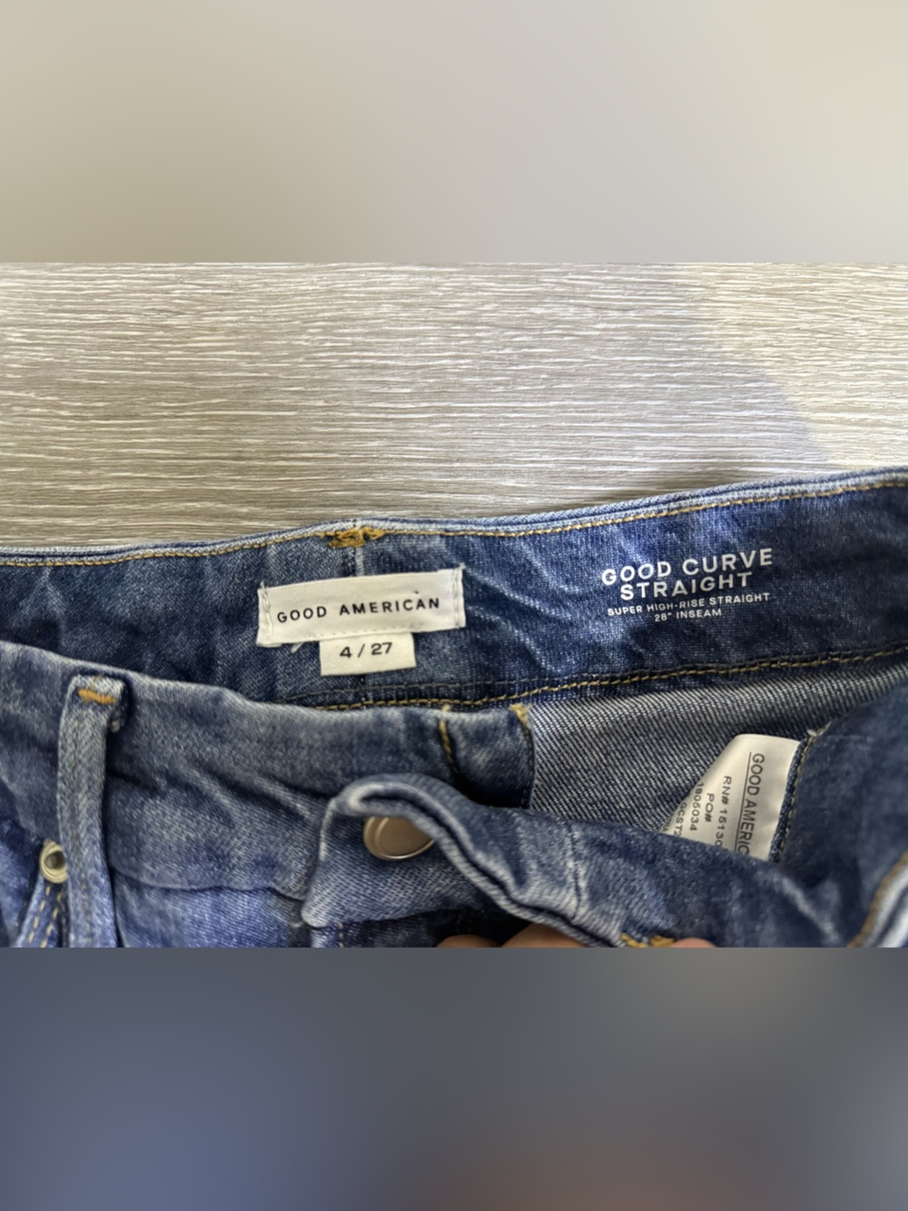 Good American Good Curve Straight Jeans Super High Rise Sz 4 / 27 Raw Hem - Picture 7 of 9